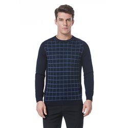 Navy windowpane check sweater