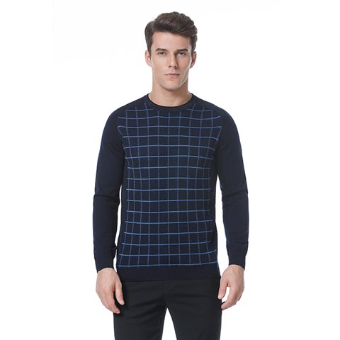 Navy windowpane check sweater